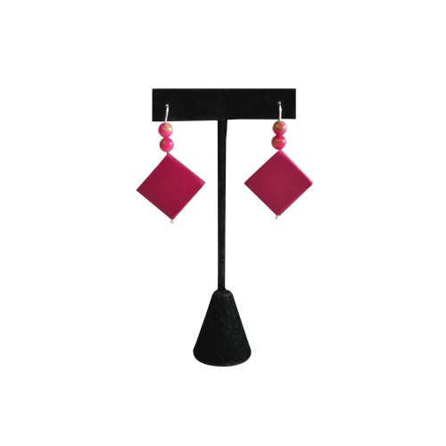 Long Pink Earrings Made of Recycled Paper, Silver, and Agate | Strambótica