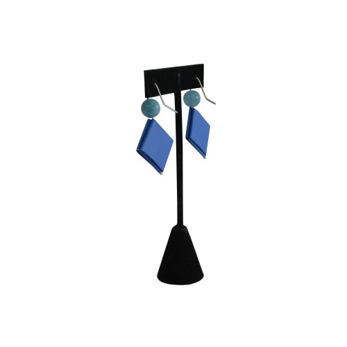 Long blue earrings made of recycled paper, silver, and natural agate | Strambótica