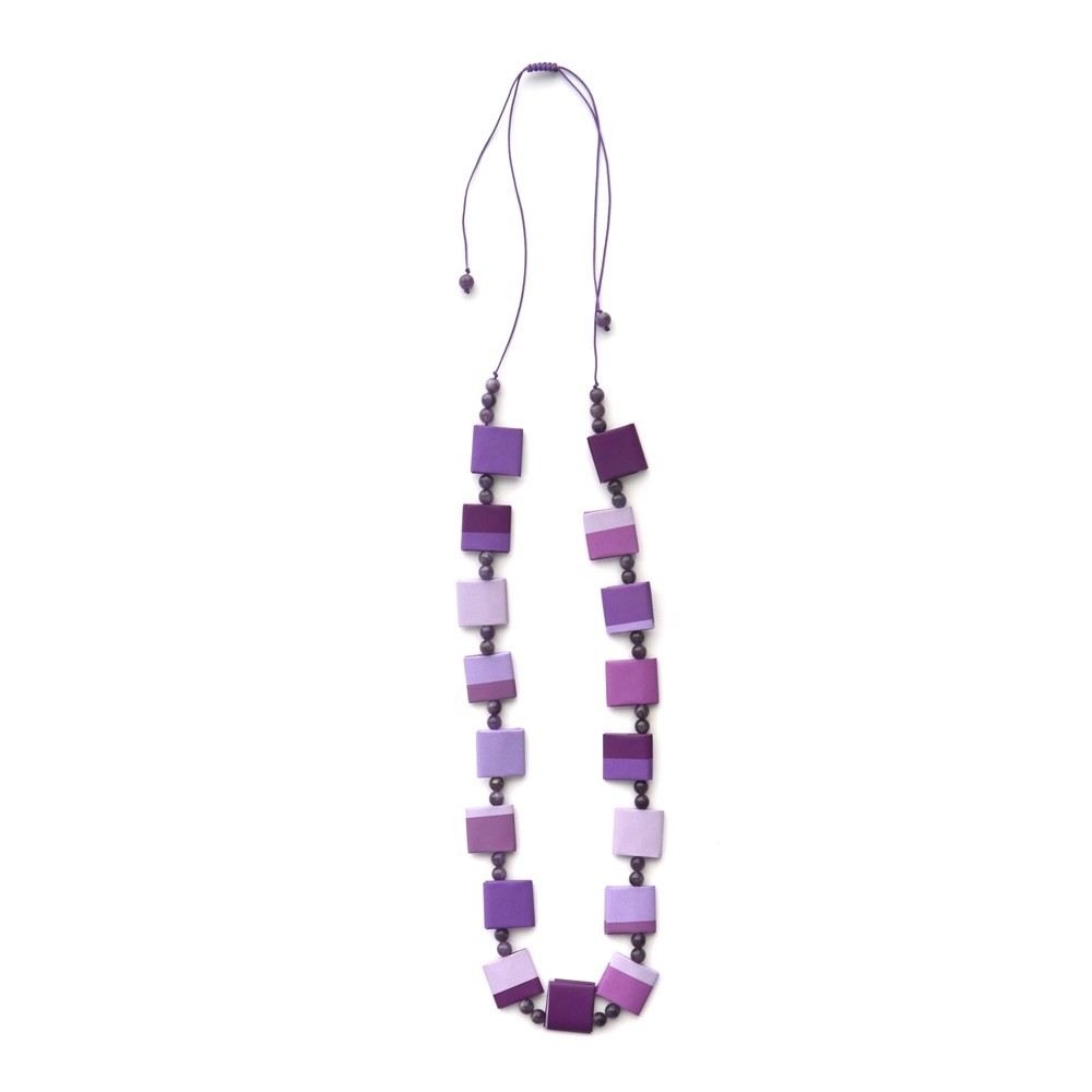 Collar Largo Lavanda – Papel reciclado y piedras naturales | Strambótica