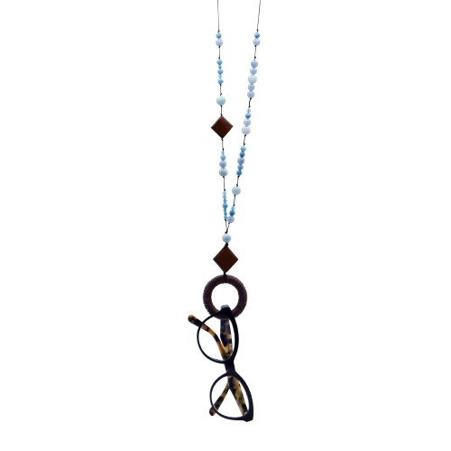 Collar porta gafas Cacao-Azul – Artesano y sostenible | Strambótica
